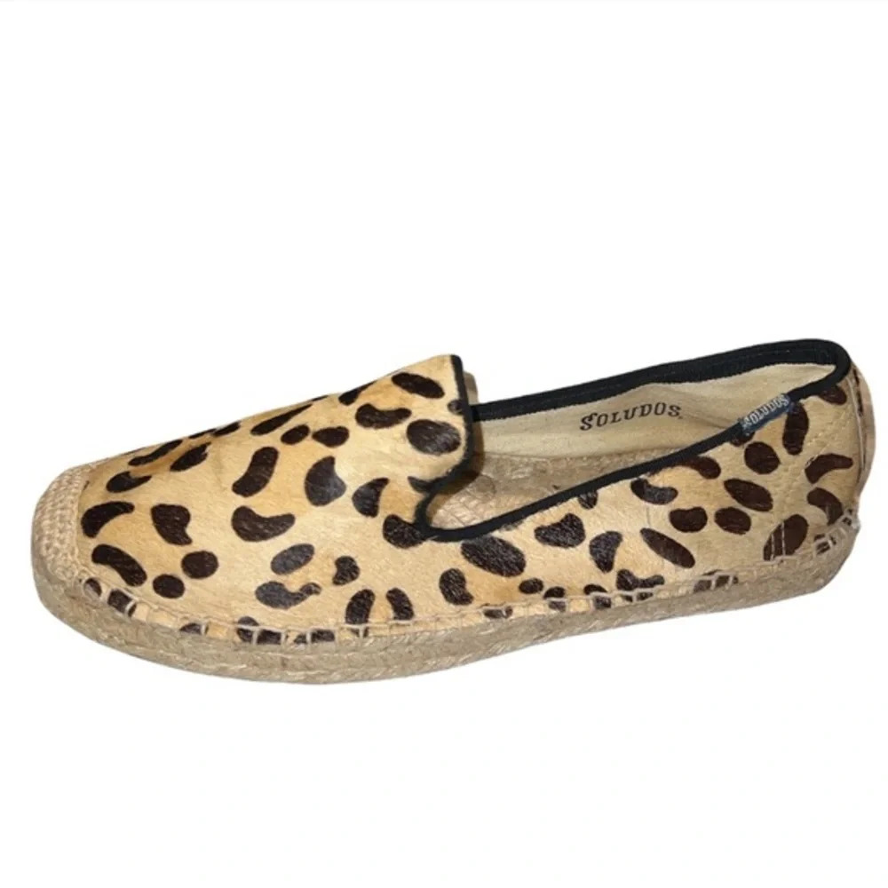 Saludos Espadrilles Shoes Leopard Semi Platform Slip On  sz 10 Black Trim